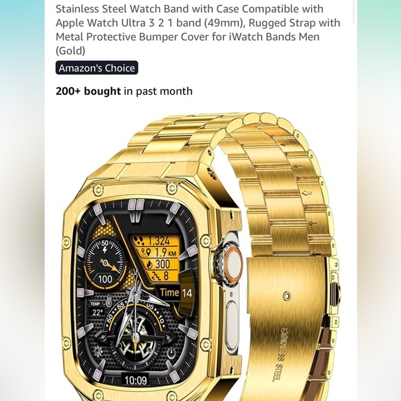 BAITEYOU Apple Watch Ultra 3 2 1 Band Mens Gold Smartwatch - Picture 3 of 5